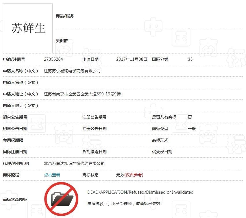 蘇寧布局新零售遇阻，6件“蘇鮮生”商標慘遭駁回！