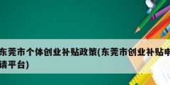 東莞市個體創(chuàng)業(yè)補(bǔ)貼政策(東莞市創(chuàng)業(yè)補(bǔ)貼申請平臺)